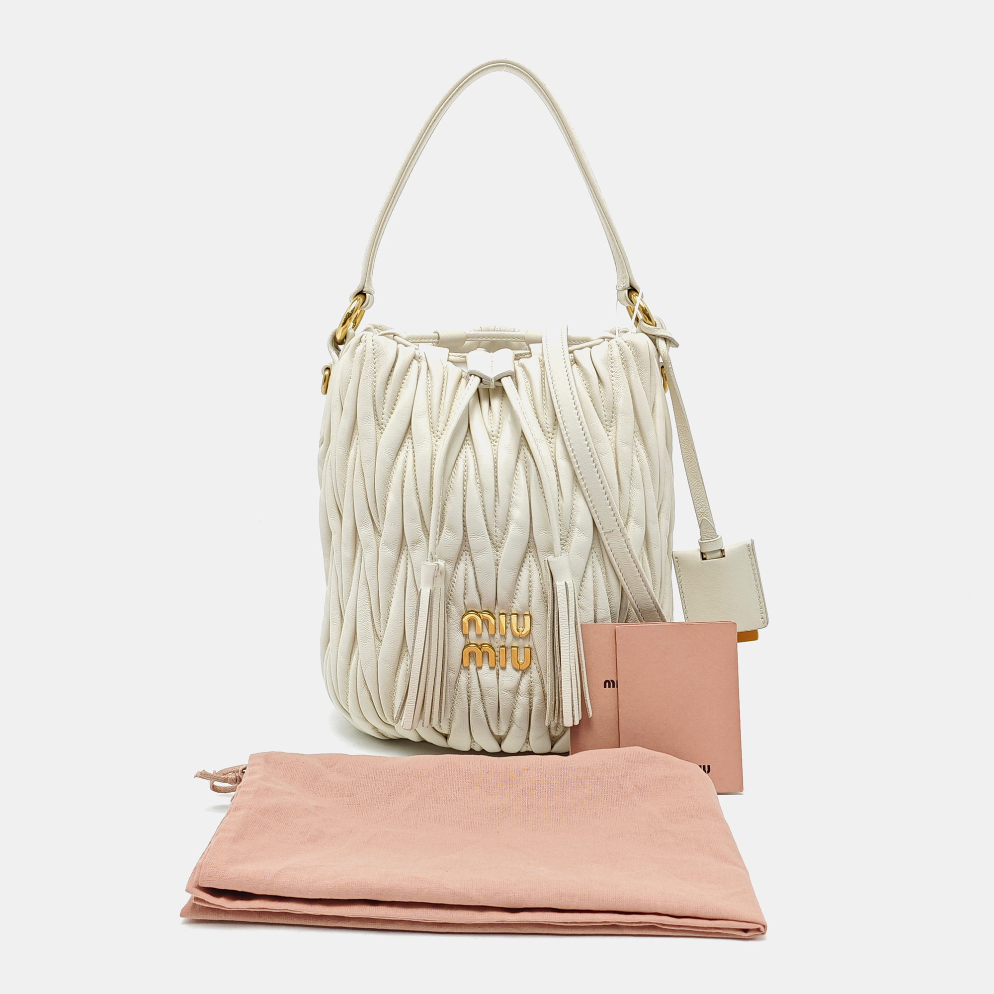Quilted Lambskin Bucket Bag White