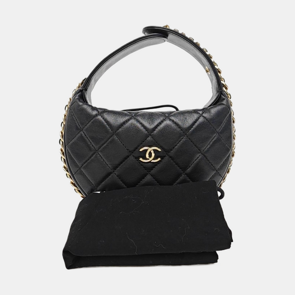 Quilted Lambskin Top Handle Bag Mini Black