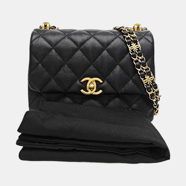 Quilted Grained Calfskin Crossbody Bag Black
