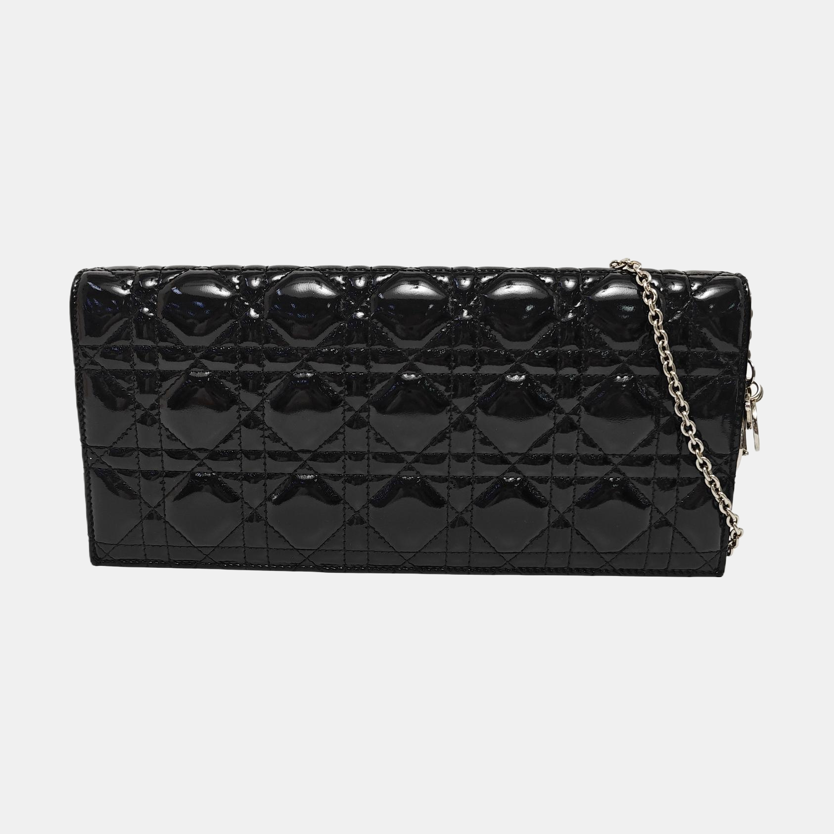 Lady Dior Medium Cannage Patent Leather Black