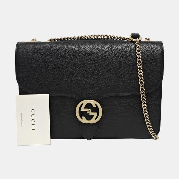 Interlocking G Large Calfskin Black