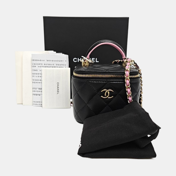 VANITY CASE Mini Quilted Lambskin Black