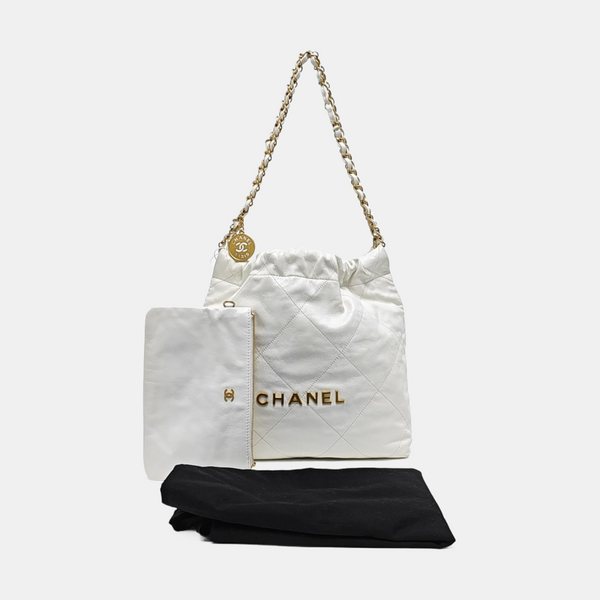 CHANEL 22 Small Quilted Calfskin White