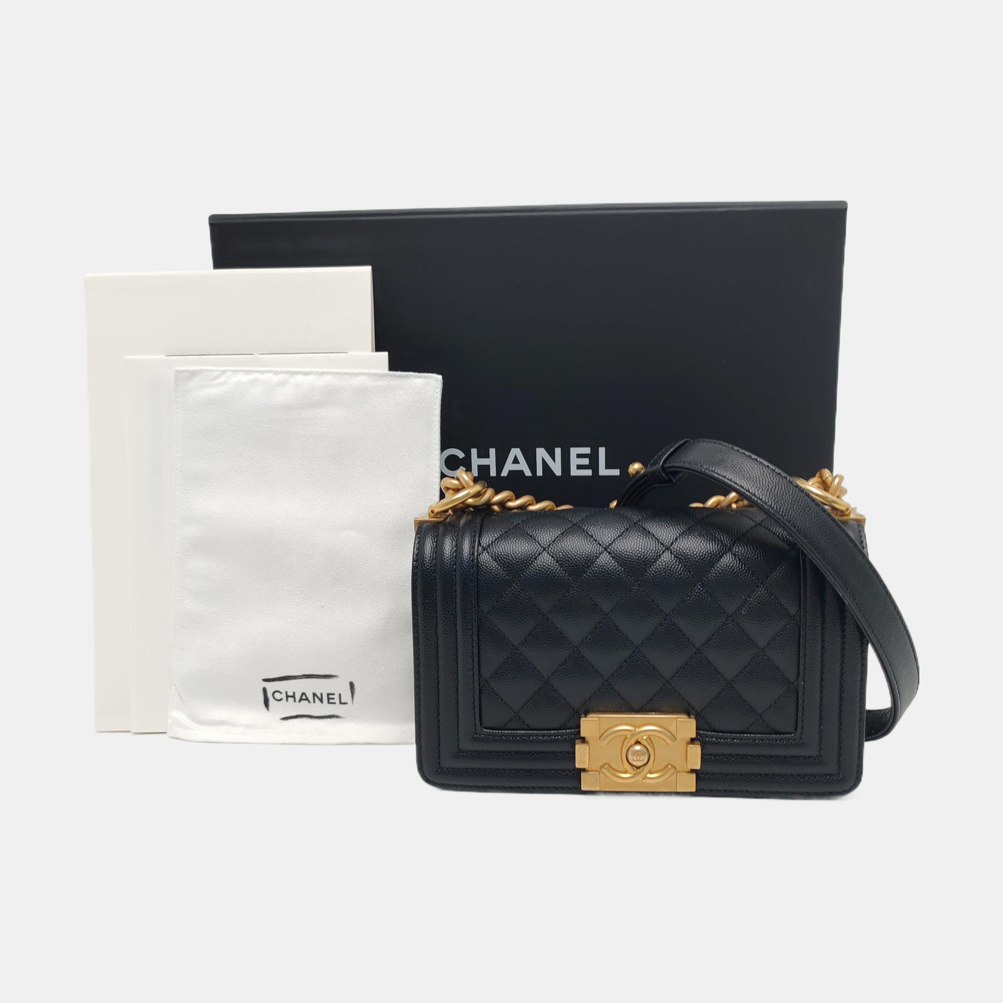 BOY CHANEL Small Quilted Grained Calfskin Black
