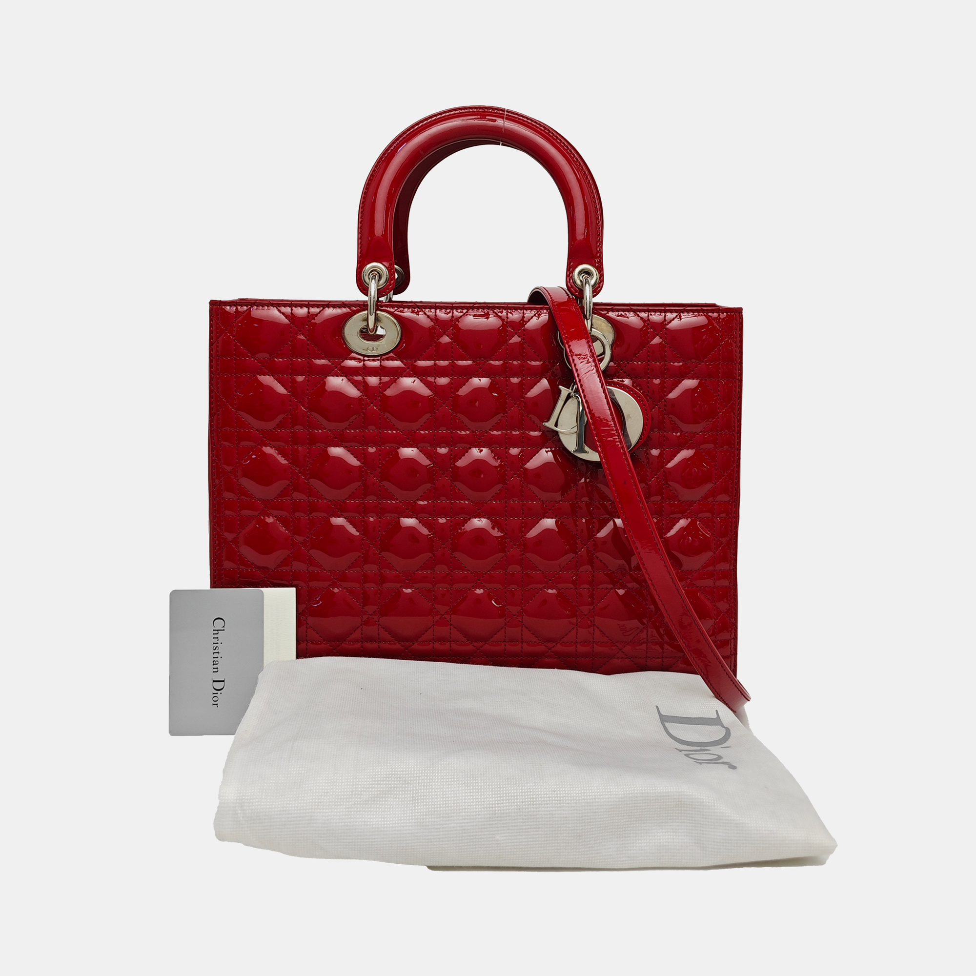 Lady Dior Large Cannage Patent Leather Red