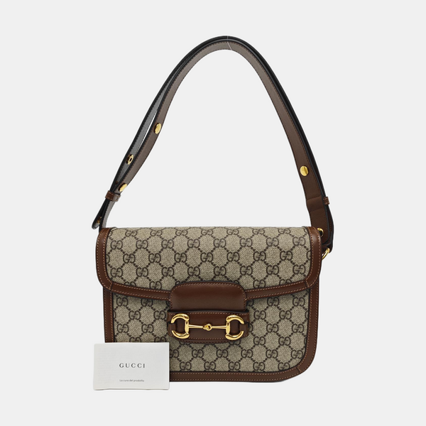 Horsebit 1955 Medium Monogram Coated Canvas Beige