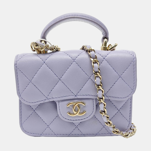 Quilted Lambskin Shoulder Bag Small Purple
