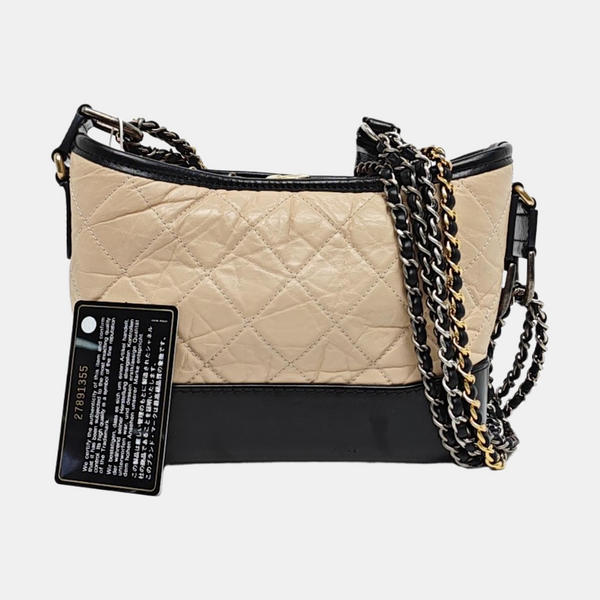 GABRIELLE Small Quilted Calfskin Beige