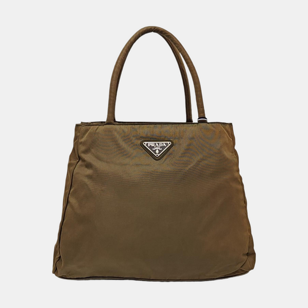 Nylon Top Handle Bag Brown