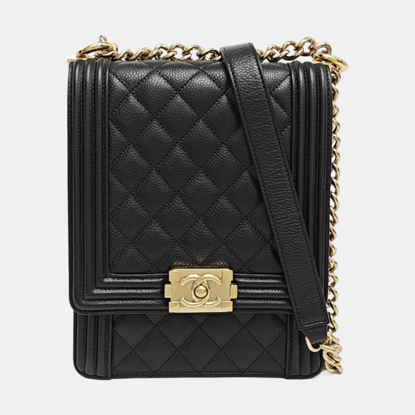 BOY CHANEL Mini Quilted Grained Calfskin Black