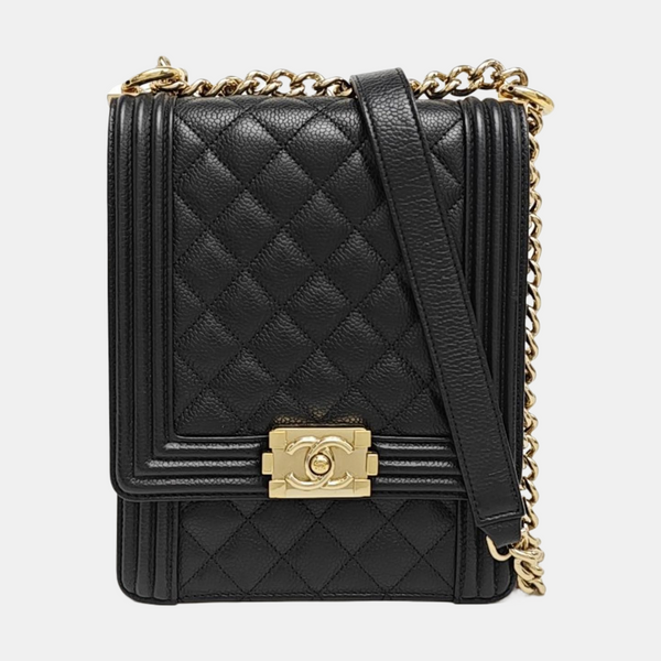 BOY CHANEL Mini Quilted Grained Calfskin Black