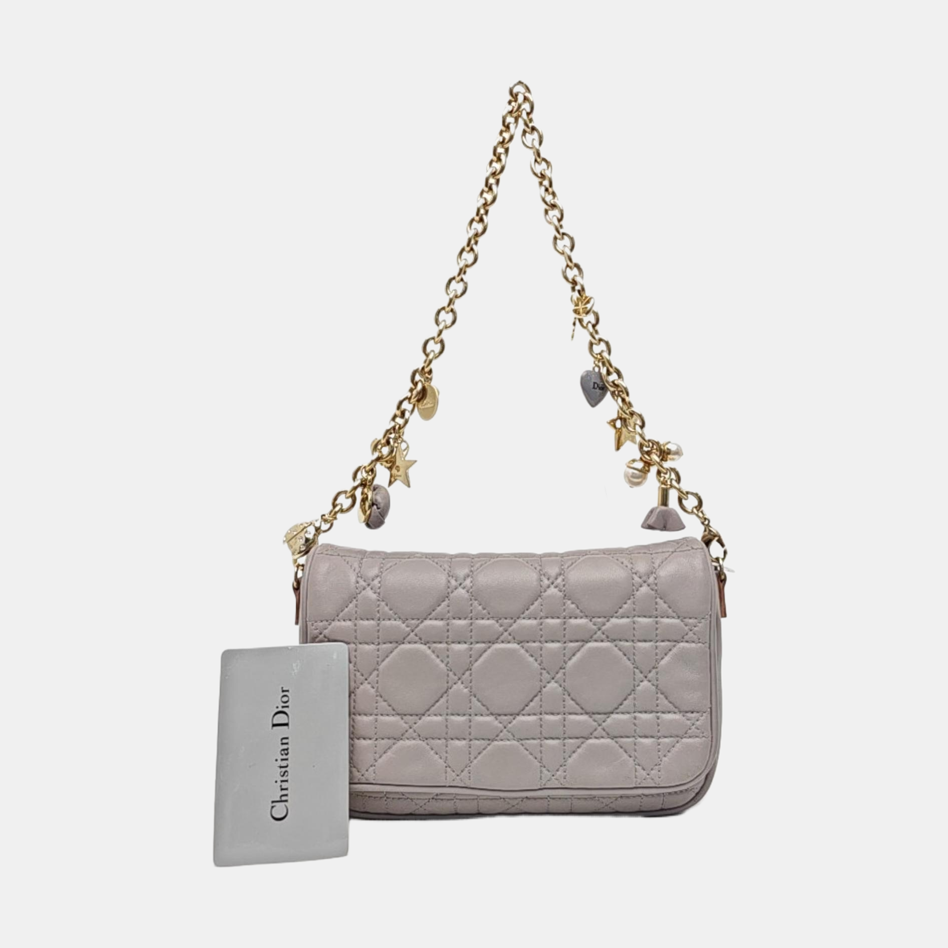Cannage Calfskin Shoulder Bag Gray