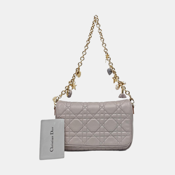 Cannage Calfskin Shoulder Bag Gray