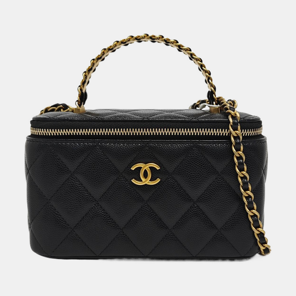 VANITY CASE Small Quilted Grained Calfskin Black