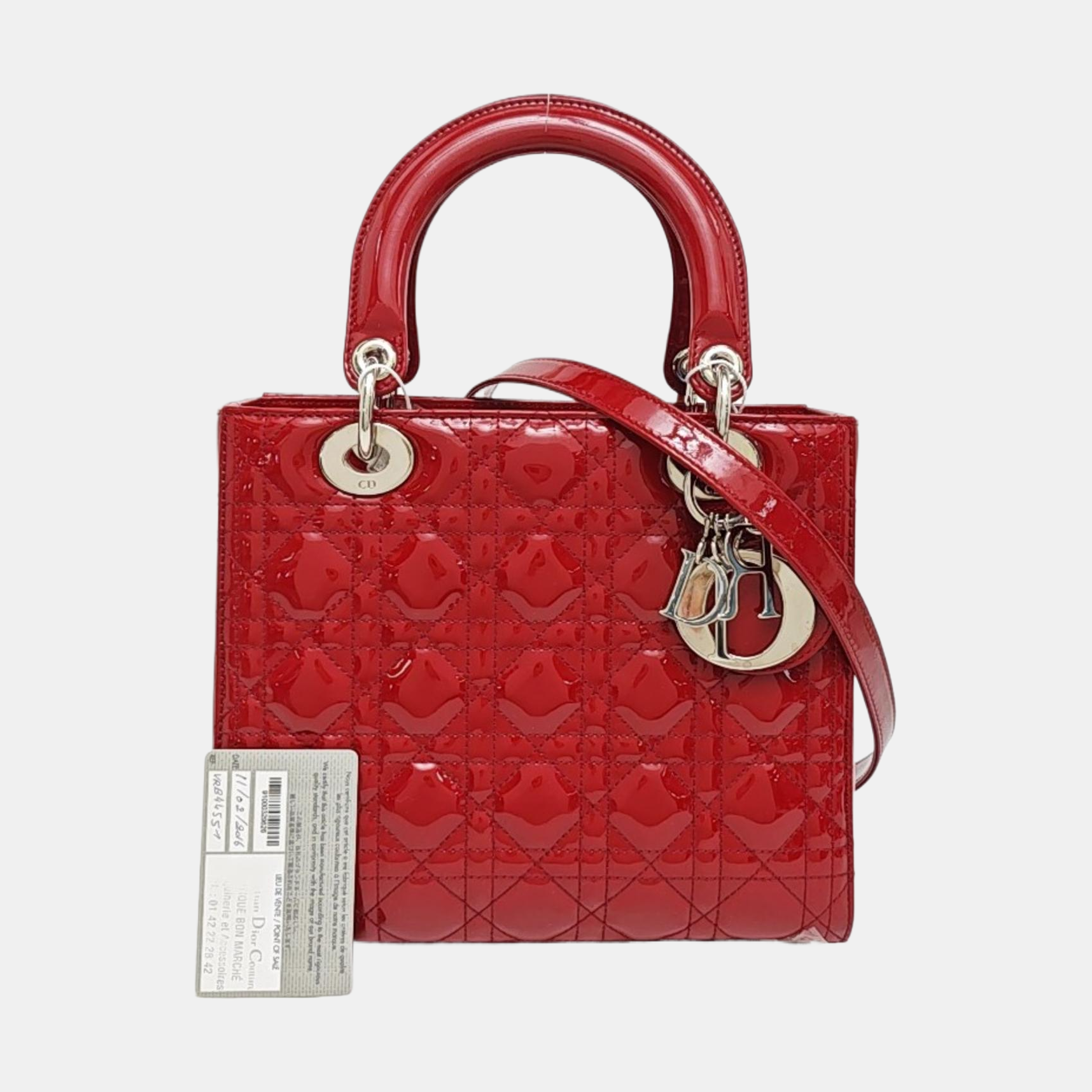 Lady Dior Medium Cannage Patent Leather Red