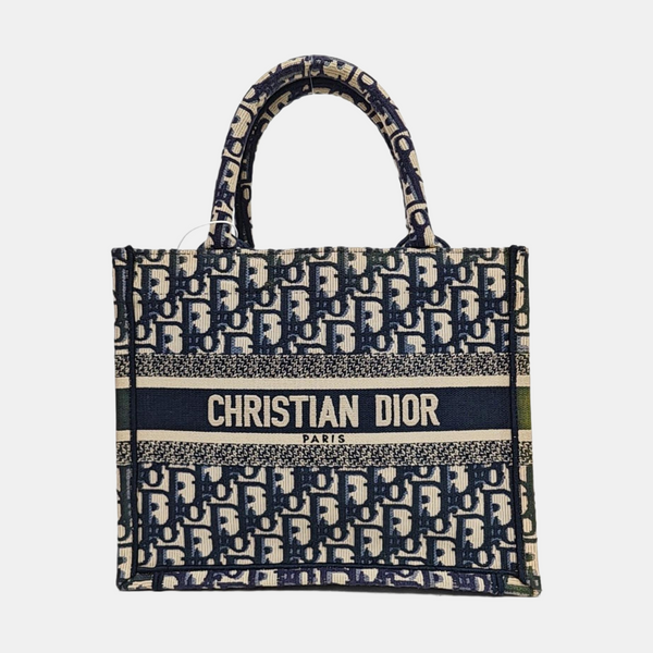Bolso de mano Dior Book Tote pequeño de lona Oblique azul