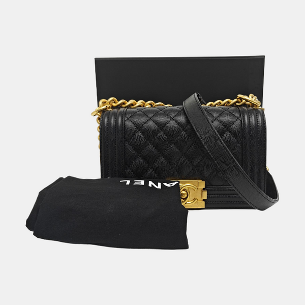 BOY CHANEL Small Quilted Grained Calfskin Black