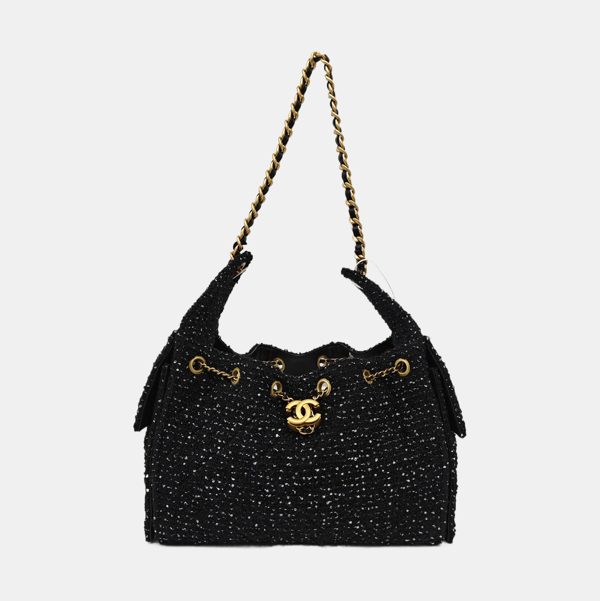 CHANEL 25 Medium Quilted Fabric Black