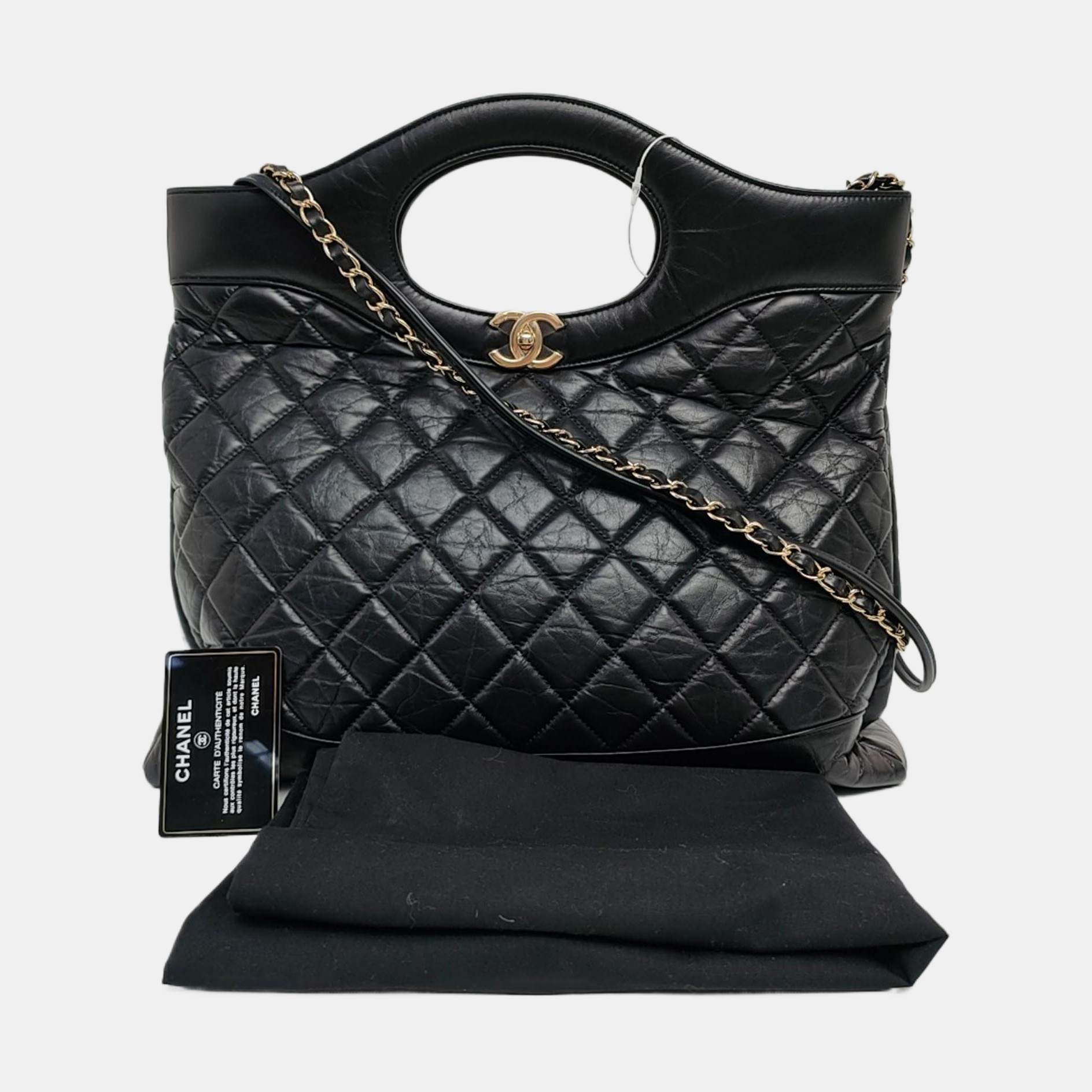 CHANEL 31 Large Quilted Vintage Calf Black