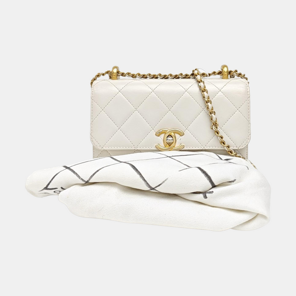 Quilted Calfskin Crossbody Bag White