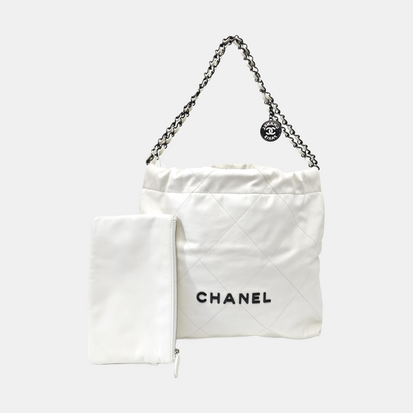 CHANEL 22 Small Quilted Calfskin White