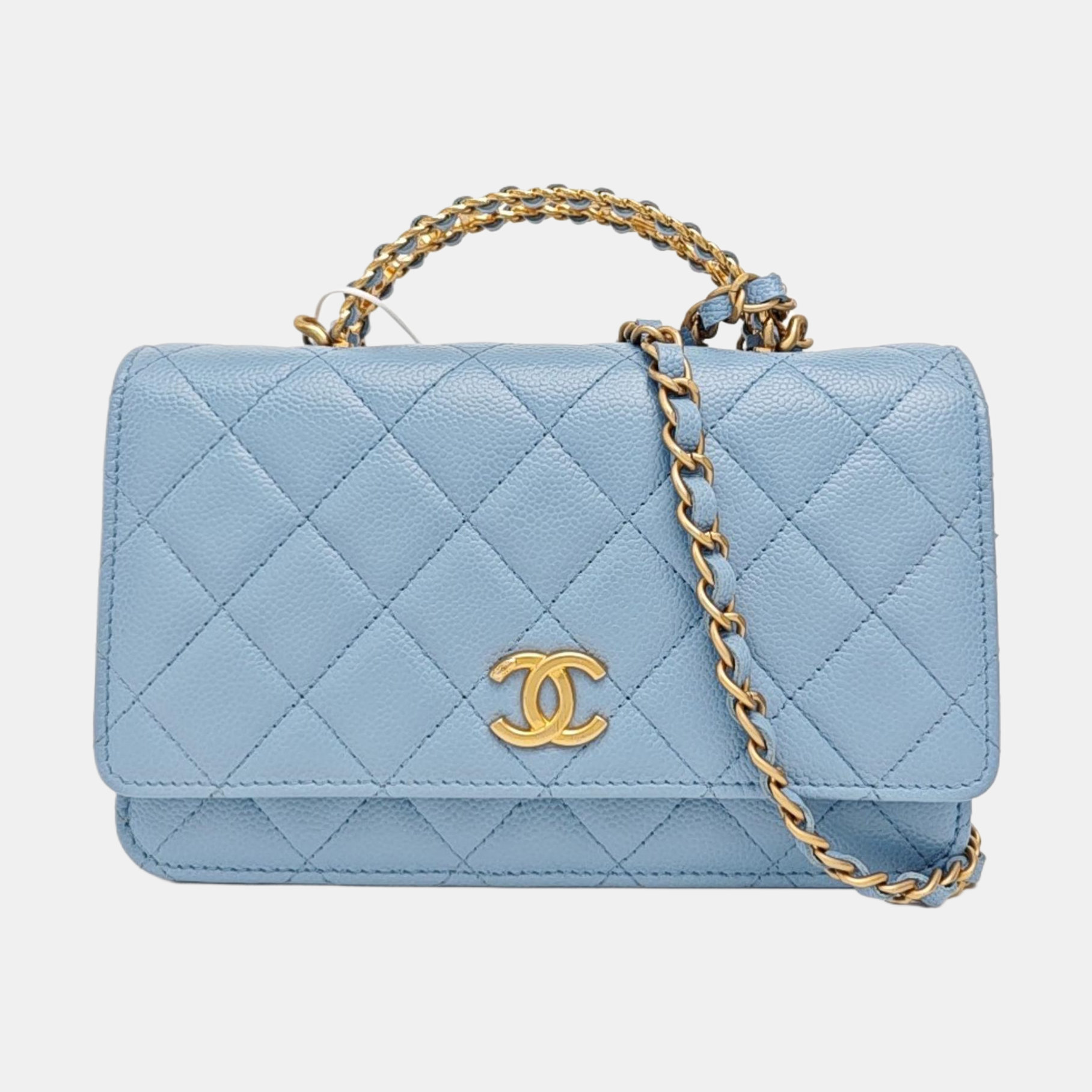 Quilted Grained Calfskin Shoulder Bag Blue
