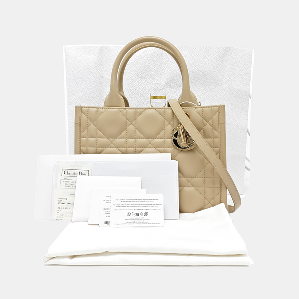 Book Tote Small Quilted Calfskin Beige