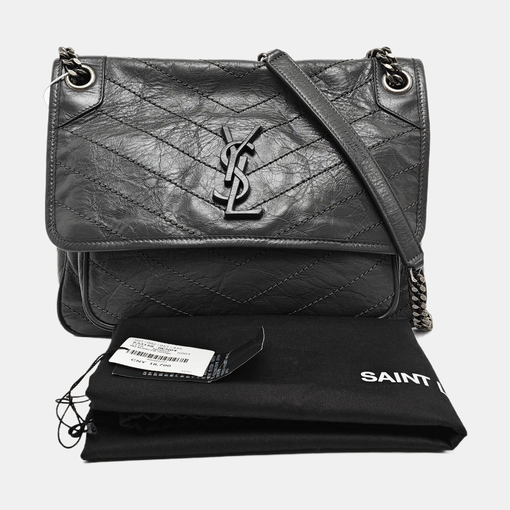 NIKI Medium Chevron Calfskin Gray