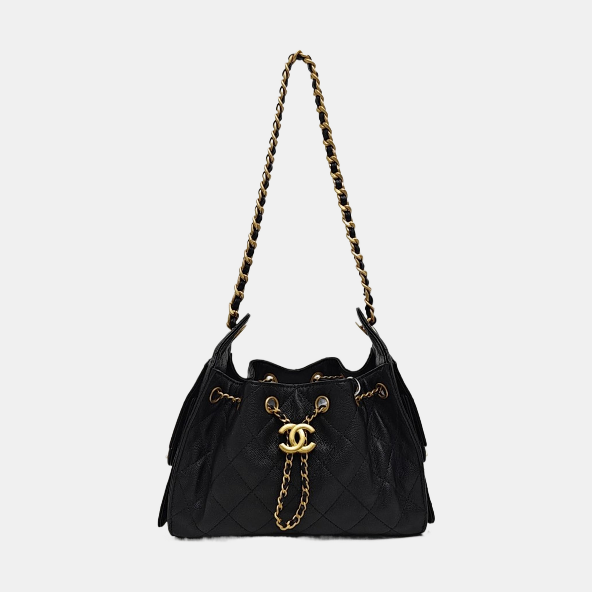 CHANEL 25 Mini Quilted Grained Calfskin Black