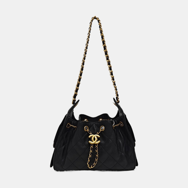 CHANEL 25 Mini Quilted Grained Calfskin Black