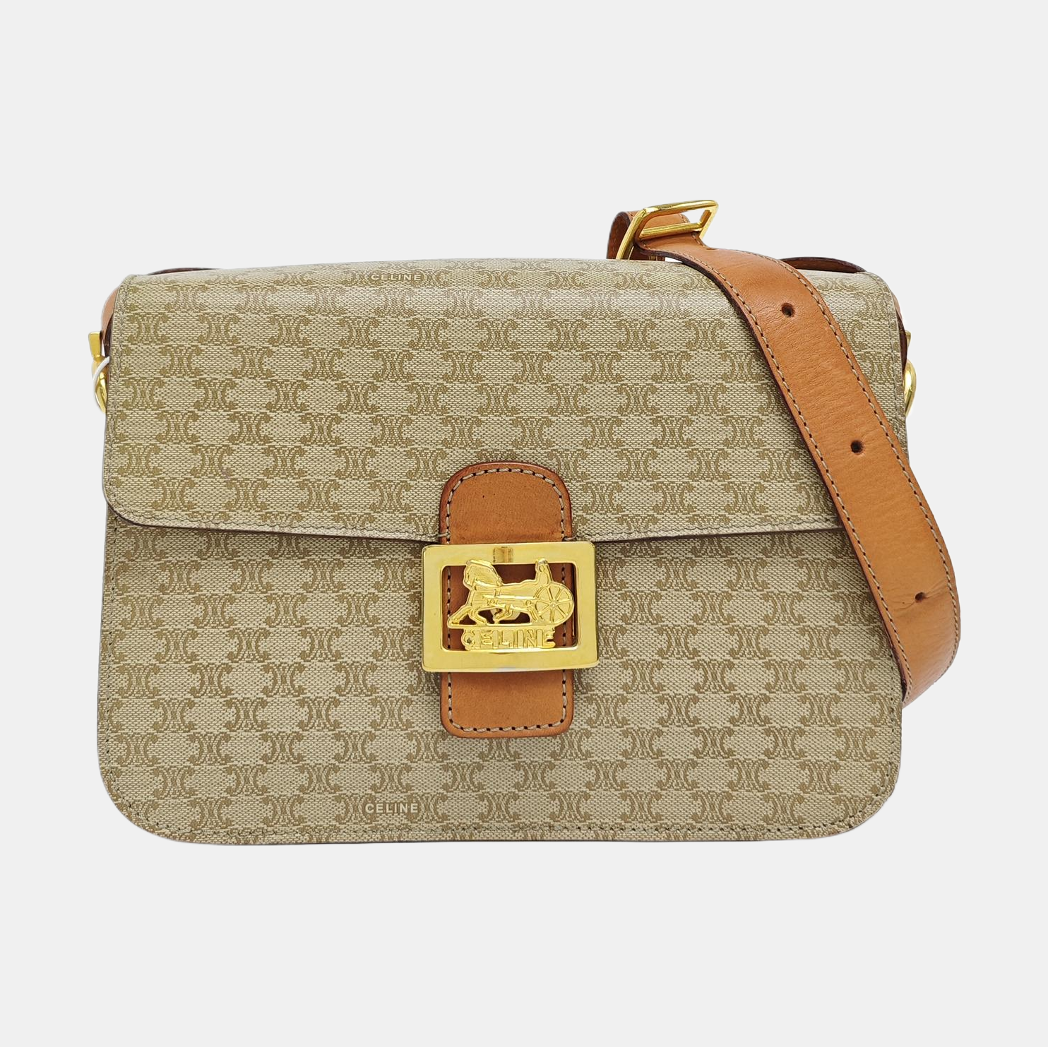 Coated Canvas Shoulder Bag Beige