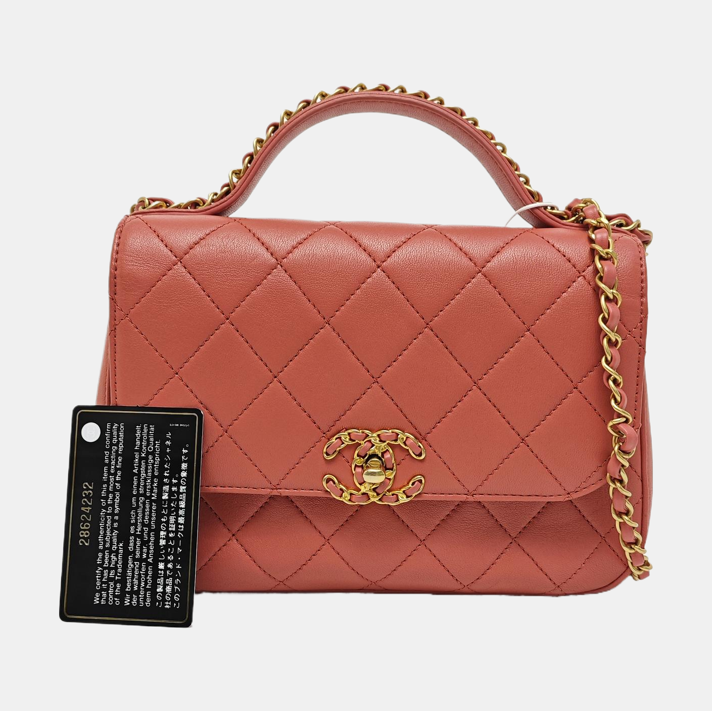 CHAIN INFINITY TOP HANDLE Quilted Calfskin Pink