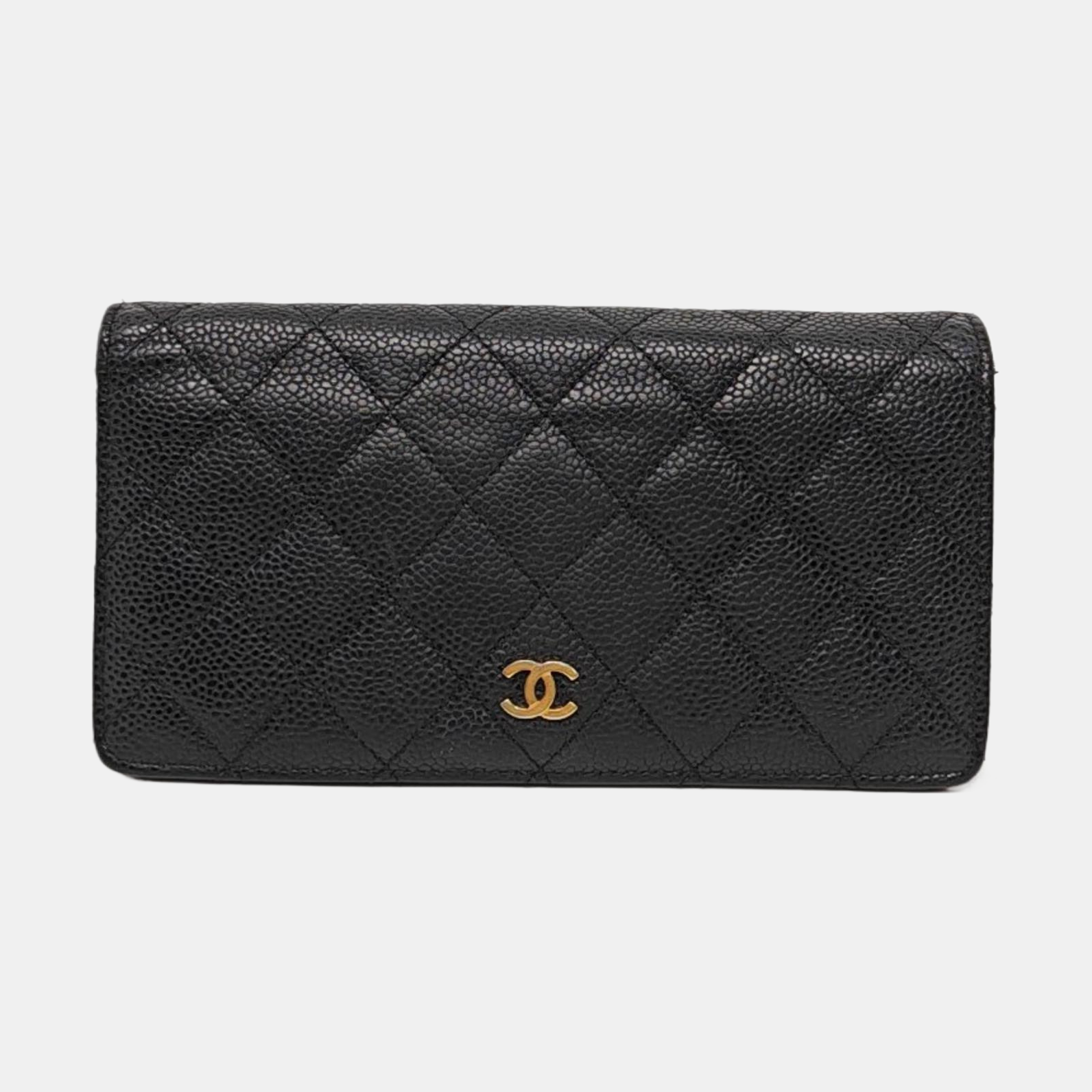 Quilted Grained Calfskin Wallet Black