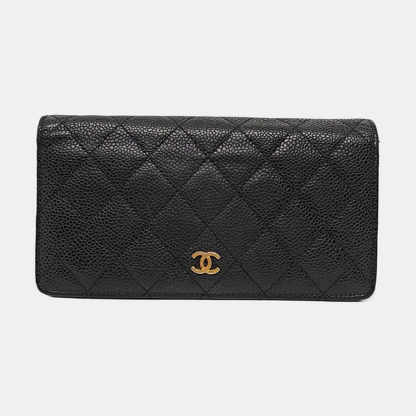 Quilted Grained Calfskin Wallet Black