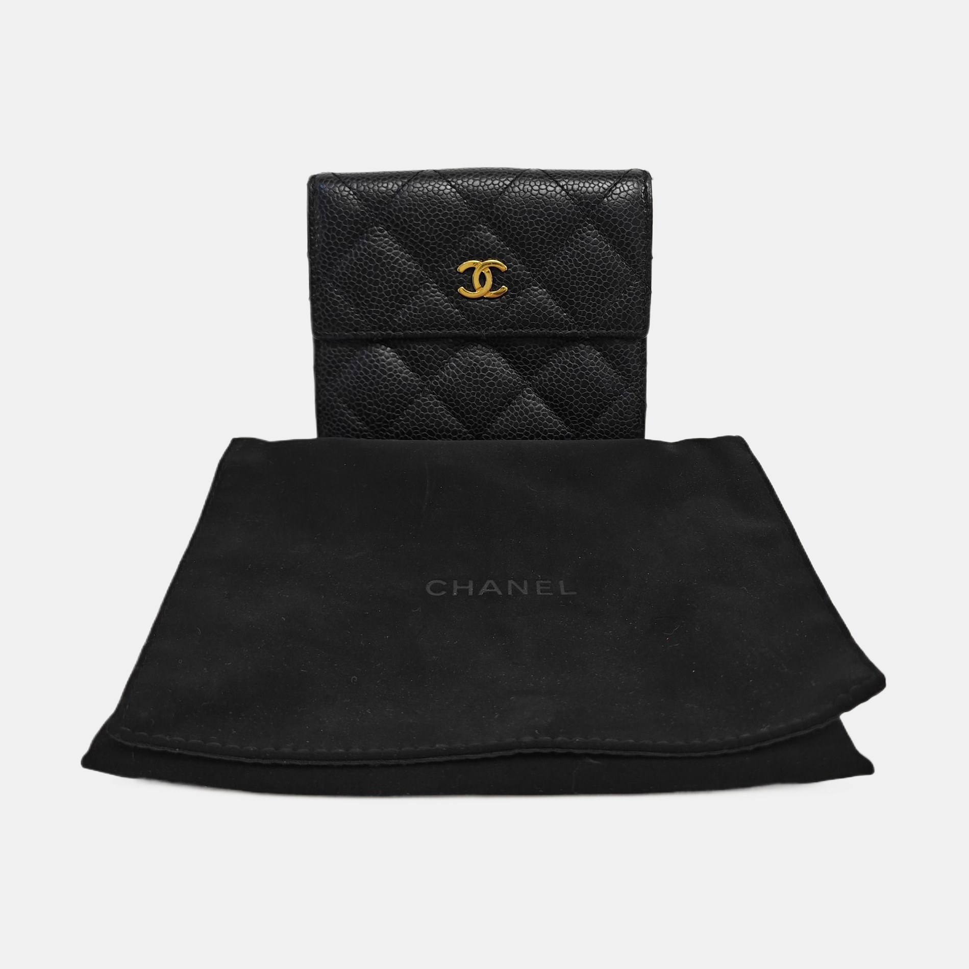 Quilted Grained Calfskin Wallet Black