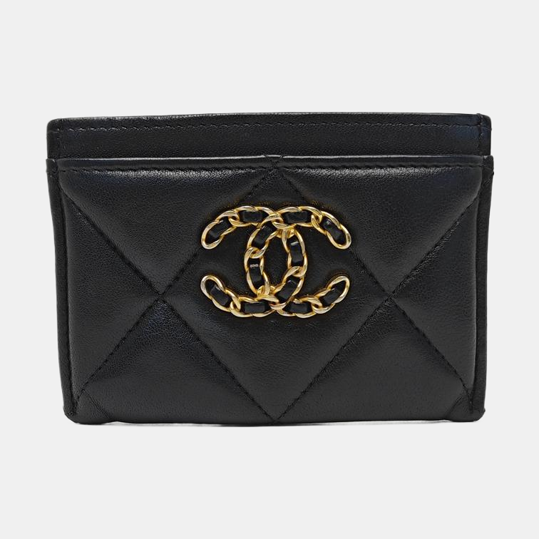 CHANEL 19 Small Quilted Lambskin Black Card Holder