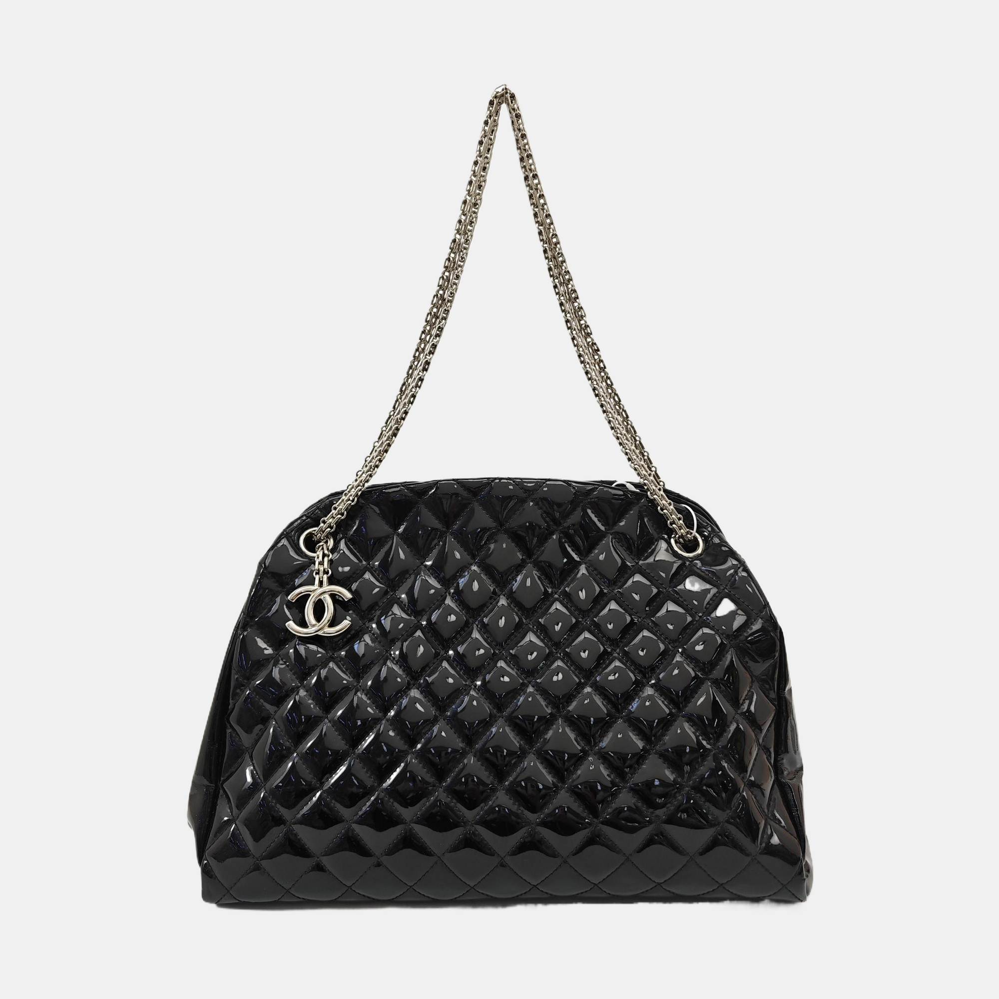 JUST MADEMOISELLE Large Quilted Patent Leather Black