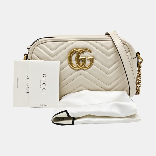 Authenticated pre-owned  GG Marmont Small Quilted Calfskin White - Crossbody Bag at Looply