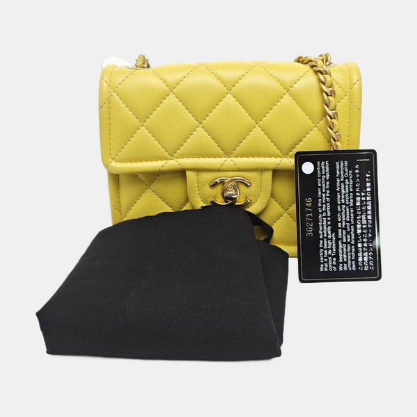Quilted Grained Calfskin Shoulder Bag Yellow