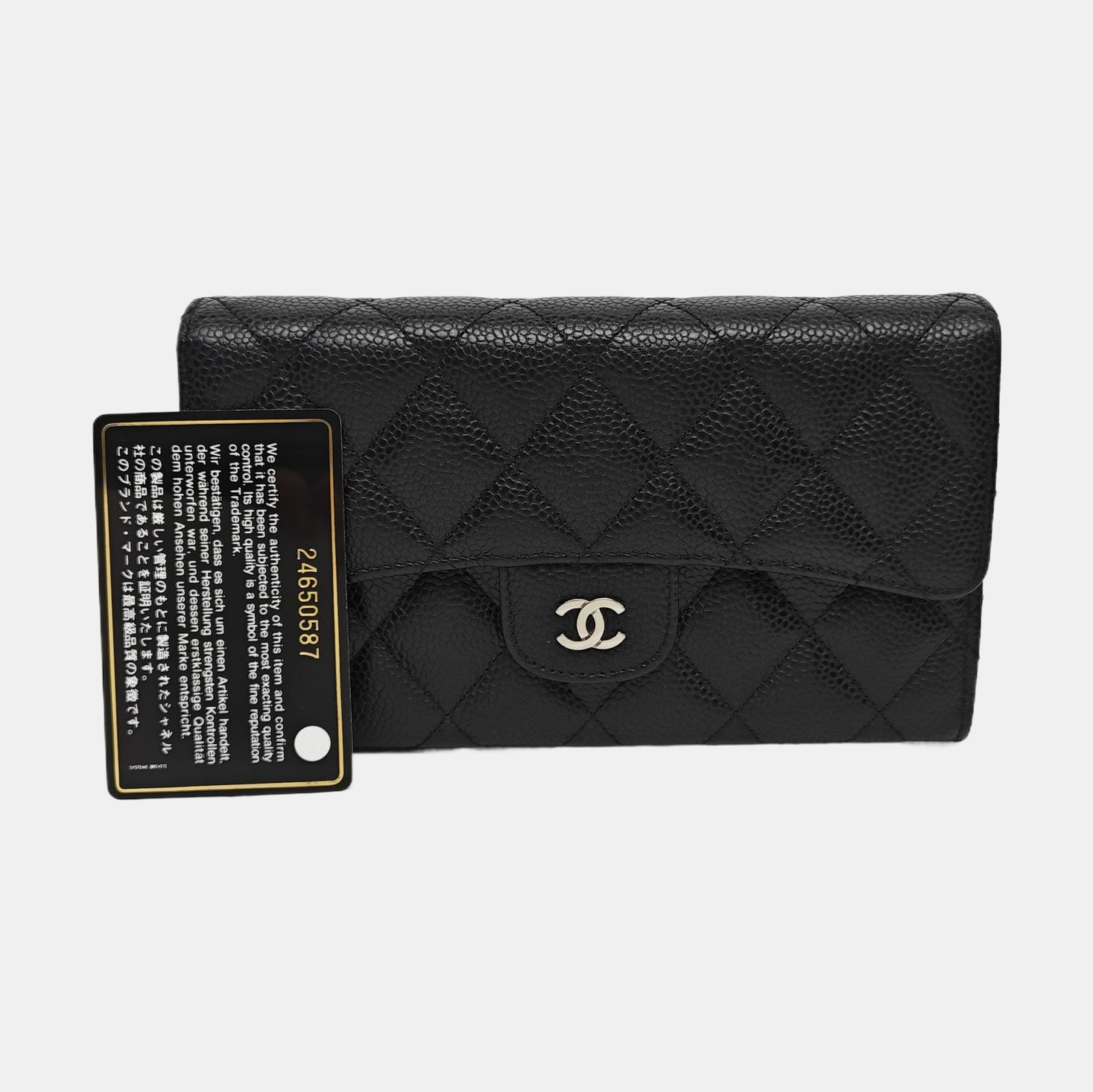 CLASSIC FLAP Mini Quilted Grained Calfskin Black Wallet
