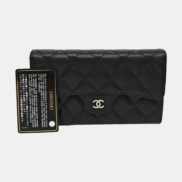 CLASSIC FLAP Mini Quilted Grained Calfskin Black Wallet