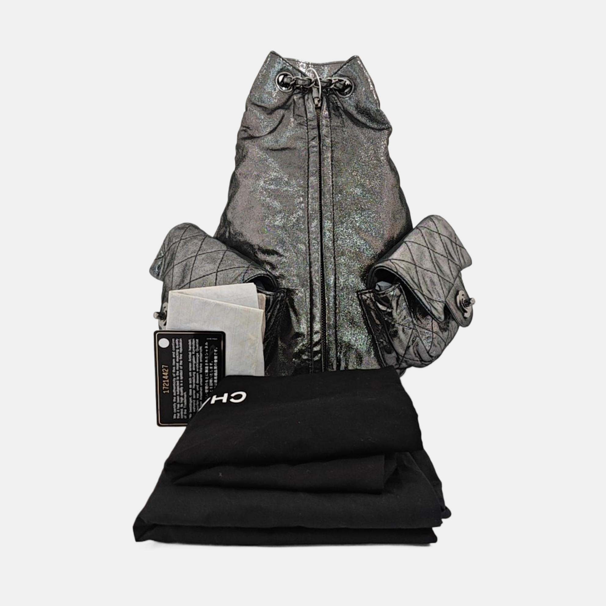 Quilted Calfskin Backpack Gray