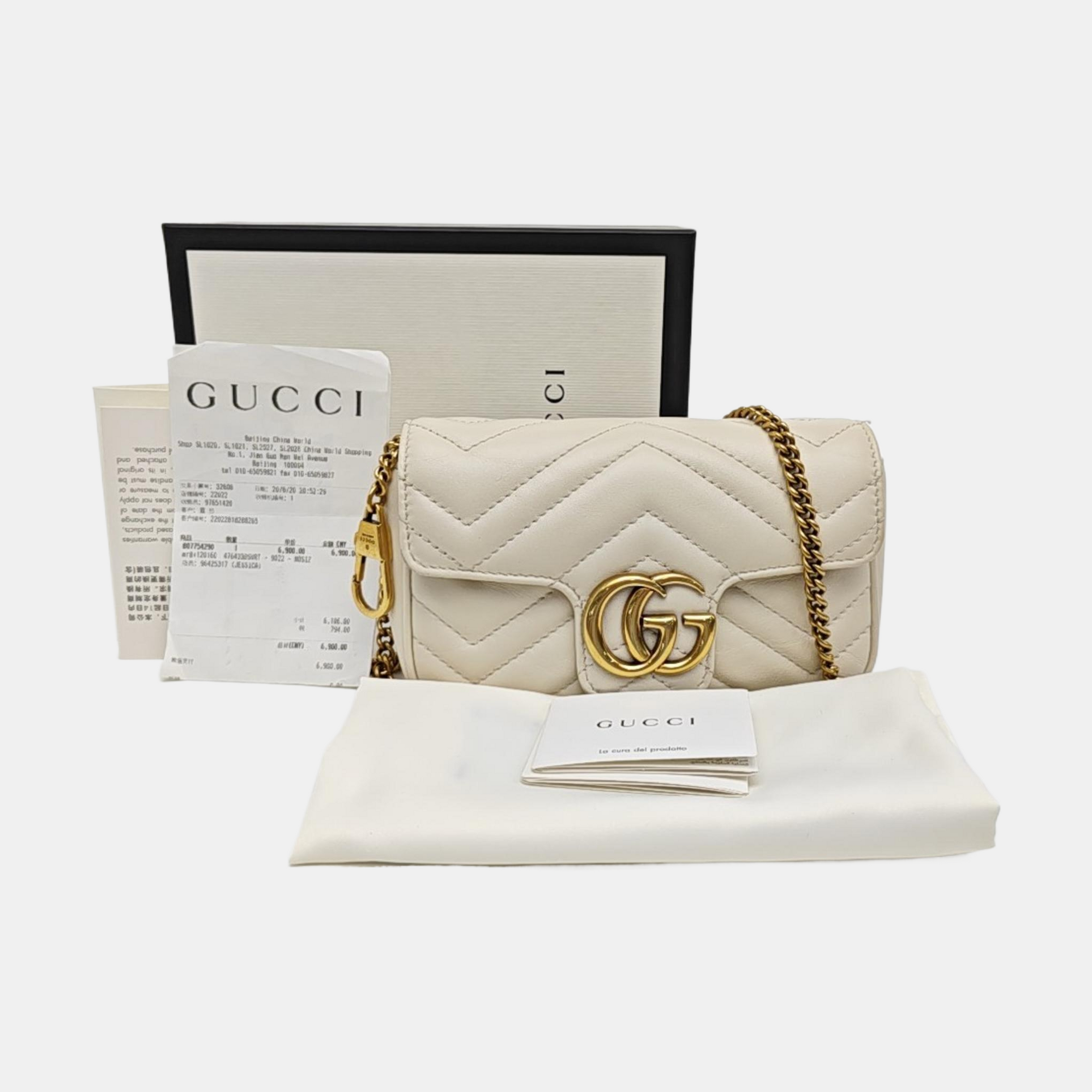 GG Marmont Mini Quilted Calfskin White