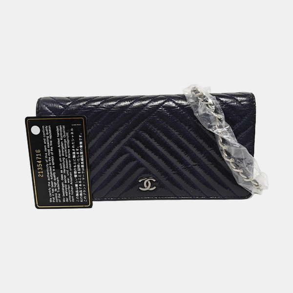 Chevron Patent Leather Wallet Blue