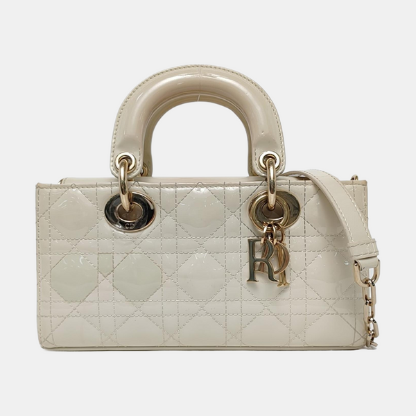 Lady D-Joy Small Cannage Patent Leather Beige