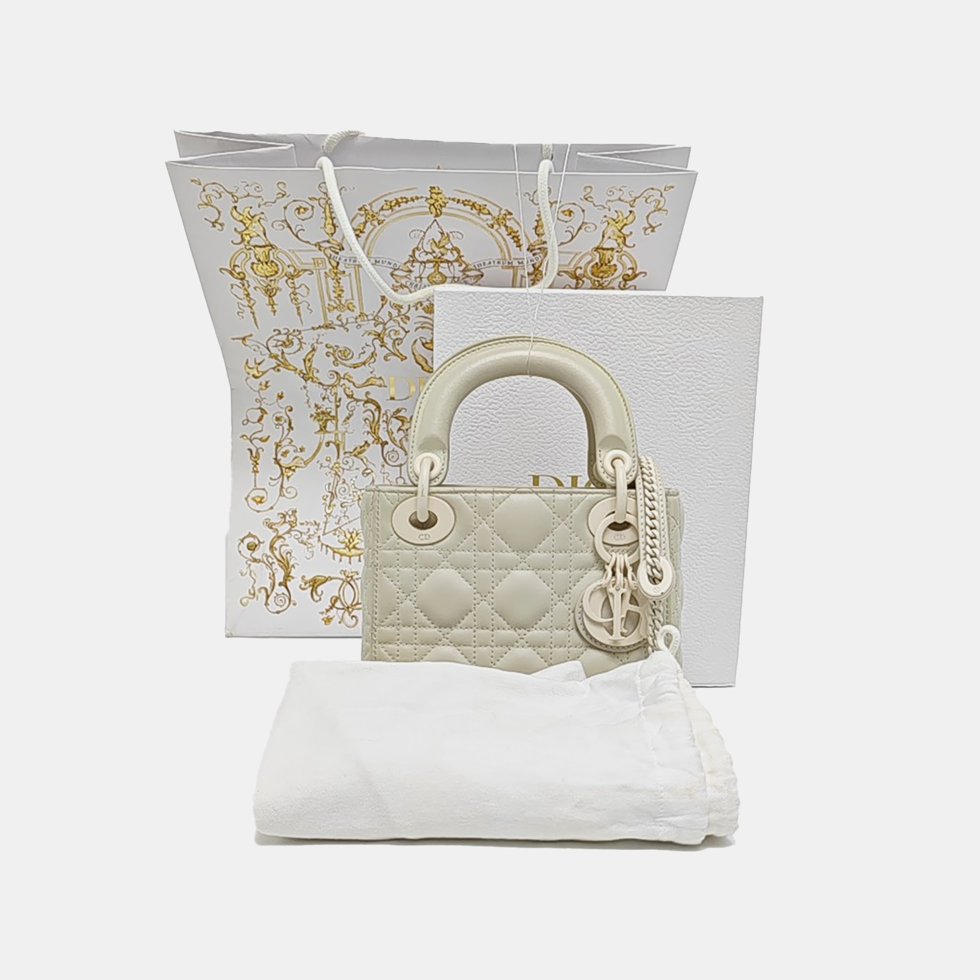 Authenticated pre-owned  Lady Dior Mini Cannage Calfskin White - Tote Bag at Looply