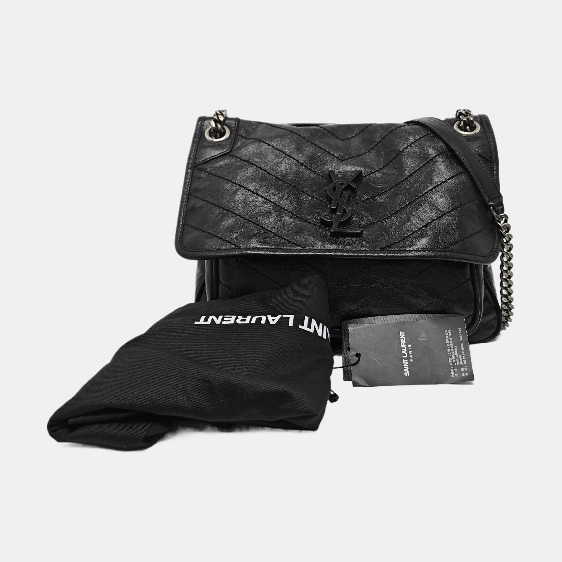 NIKI Medium Chevron Calfskin Black