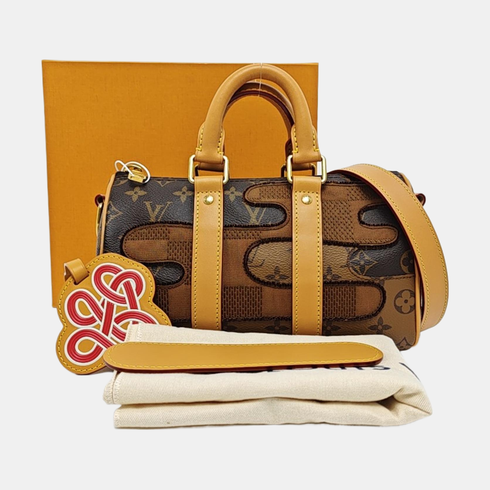 KEEPALL 25 Damier Ebene Coated Canvas Brown