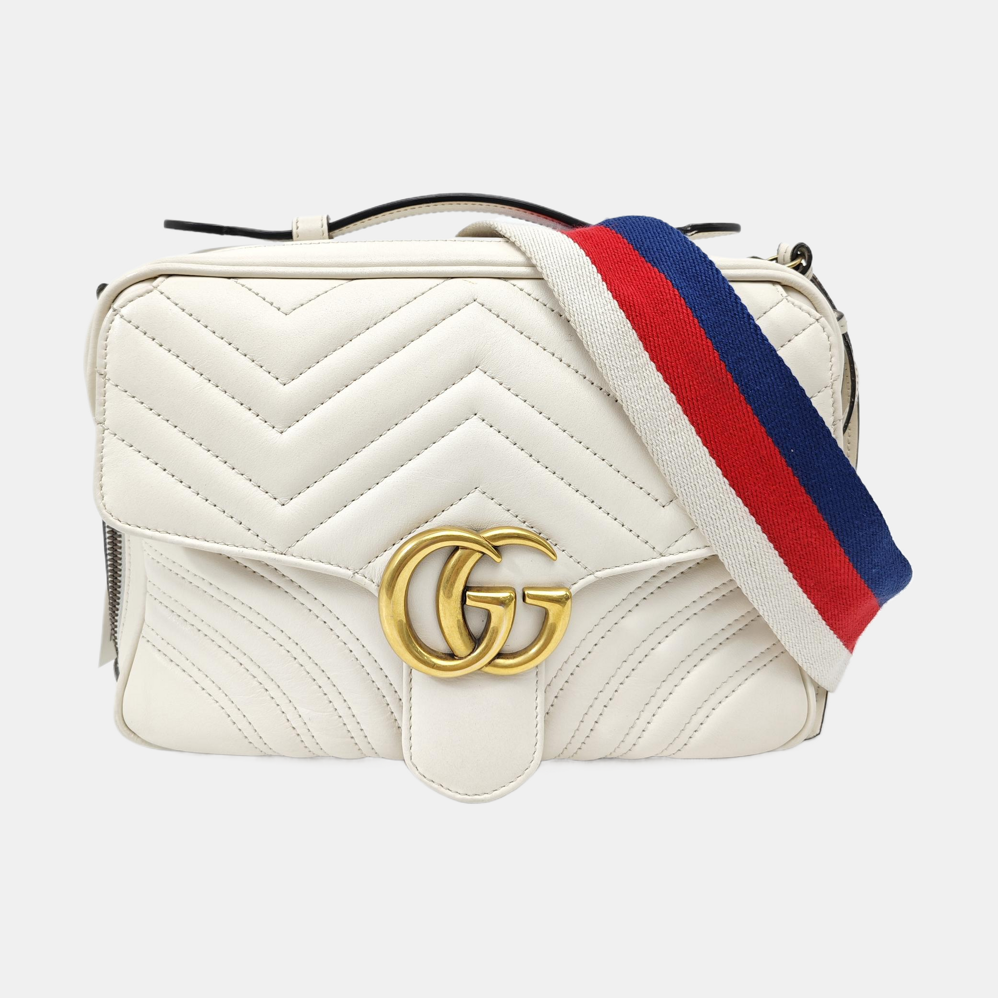 GG Marmont Medium Quilted Calfskin White