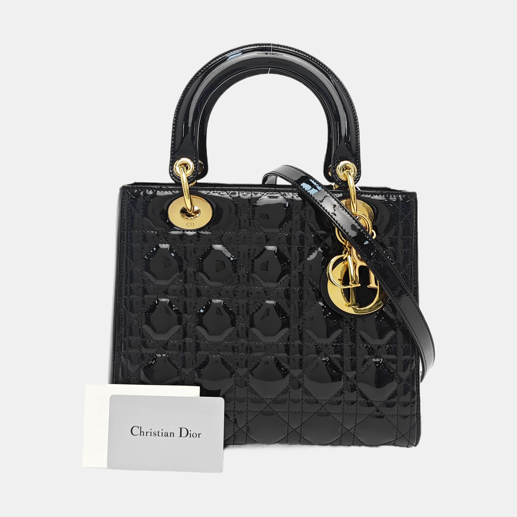 Lady Dior Medium Cannage Patent Leather Black